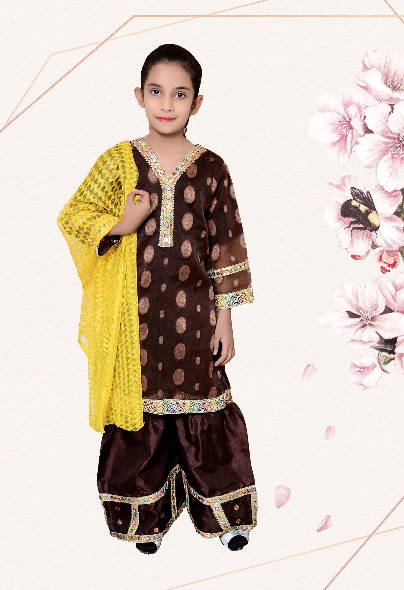 Filli Kids Designer Dresses For Sale Three-Piece In Brown Color Over Organza Code: Filli-Girls-015