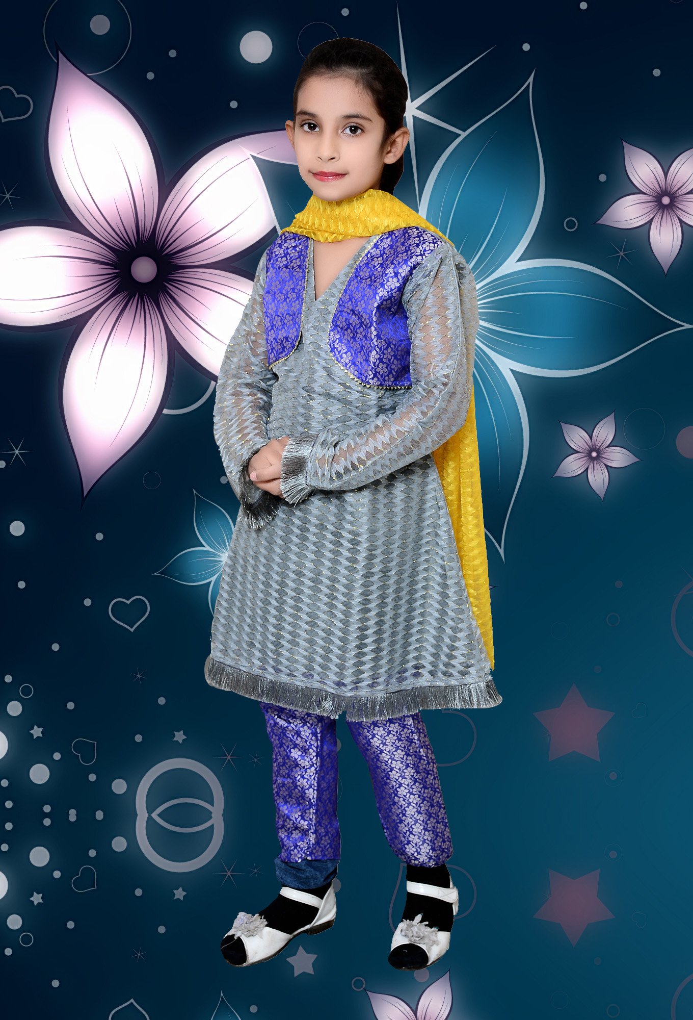 Filli Kids Designer Dresses For Sale Three-Piece In Multi Color Over Net Code: Filli-Girls-017