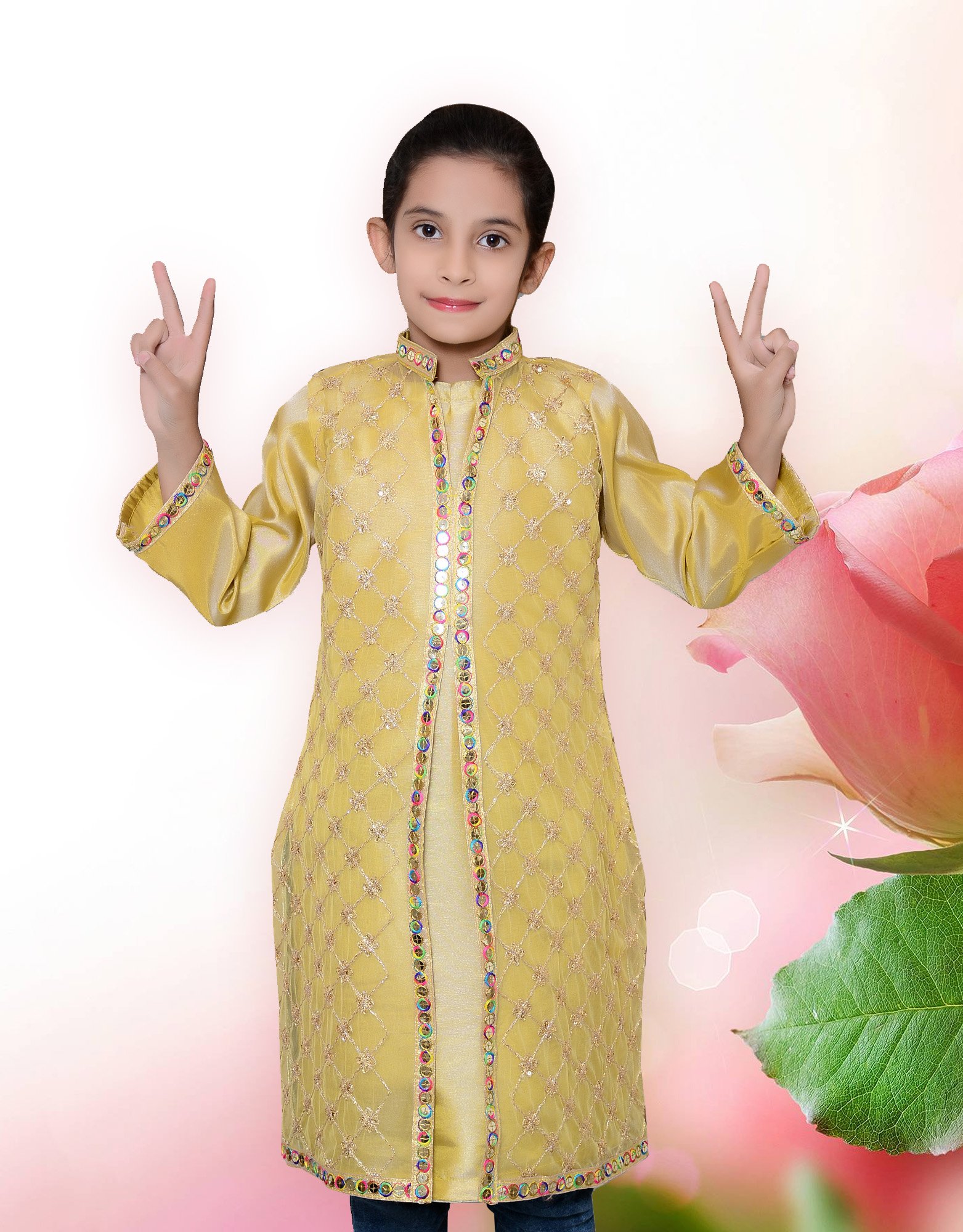 Filli Kids Designer Dresses For Sale Three-Piece In Yellow Color Over Silk Code: Filli-Girls-018