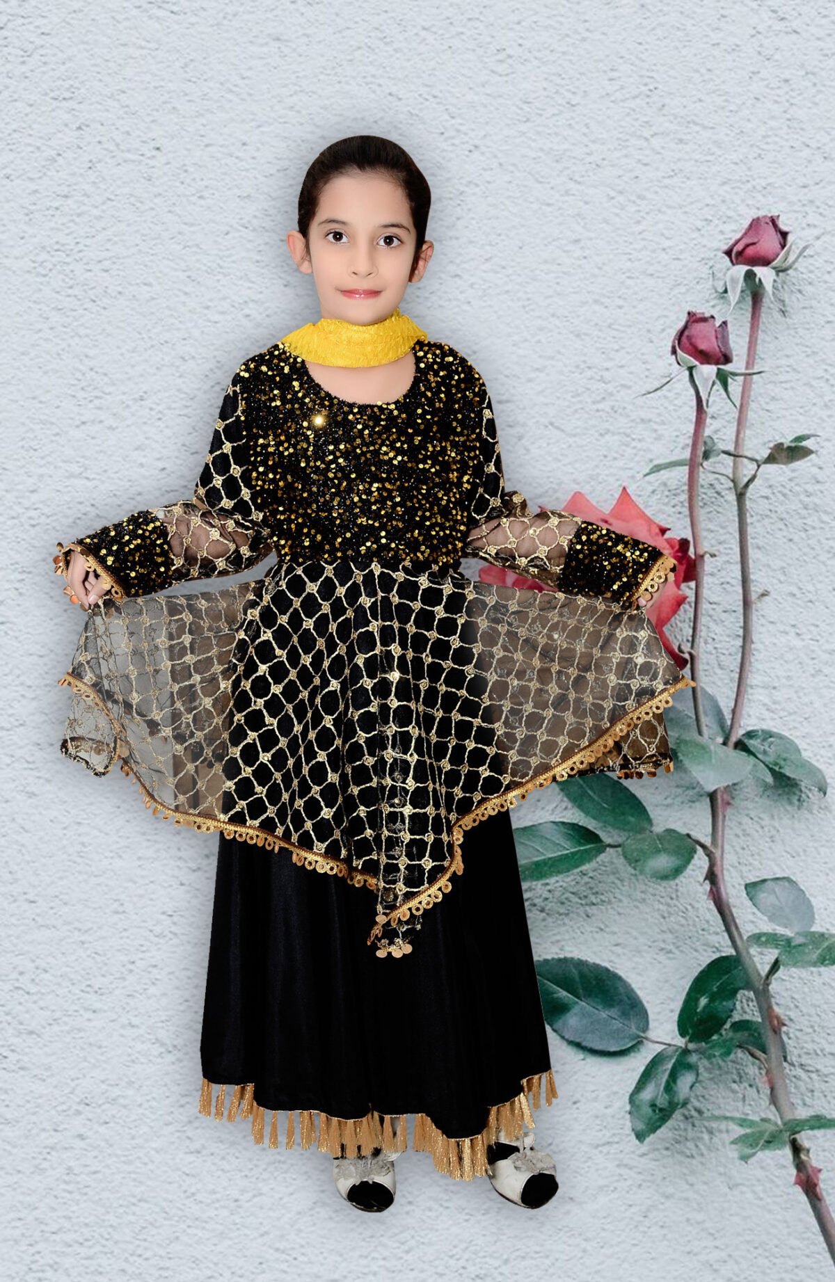 Filli Kids Designer Dresses For Sale Three-Piece In Black Color Over Silk & Net Code: Filli-Girls-019