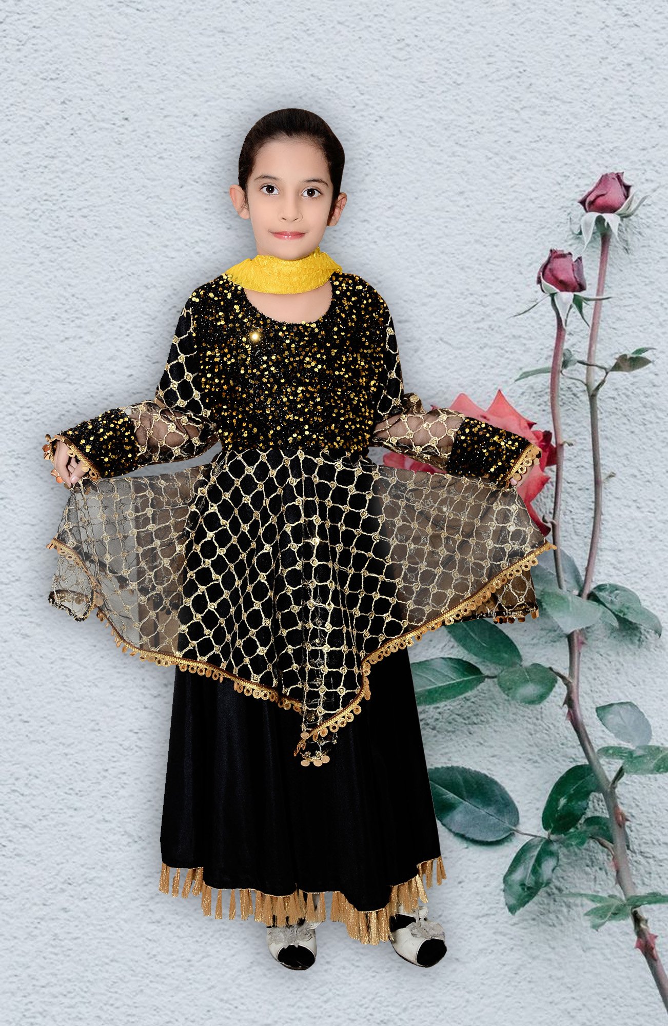 Filli Kids Designer Dresses For Sale Three-Piece In Black Color Over Silk & Net Code: Filli-Girls-019