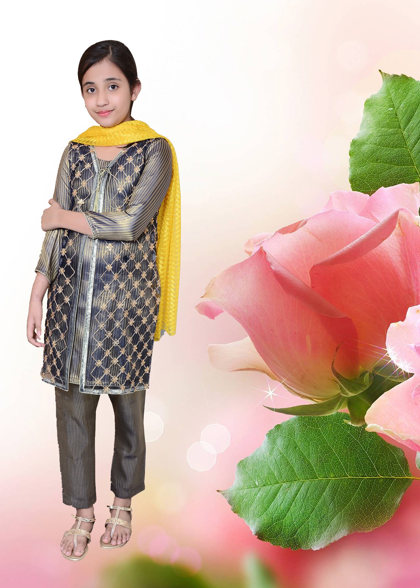 Filli Kids Designer Dresses For Sale Three-Piece In Grey Color Over Silk Code: Filli-Girls-011