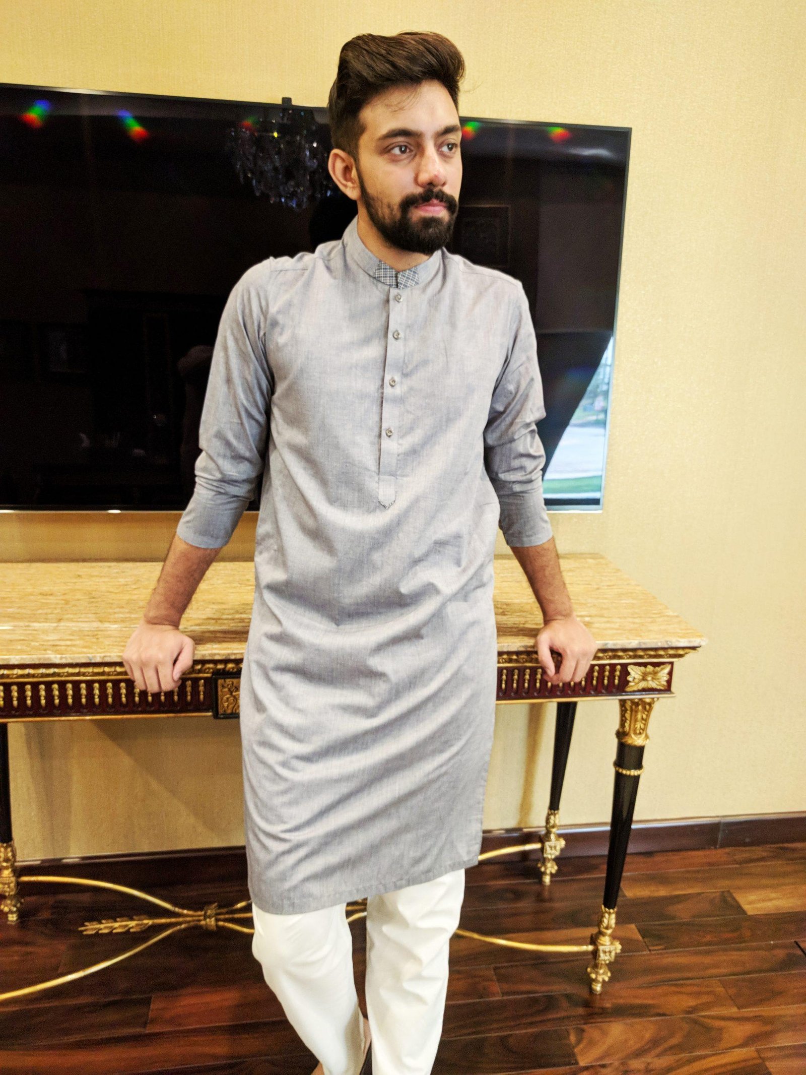 Men Grey Color Kurta Pajama
