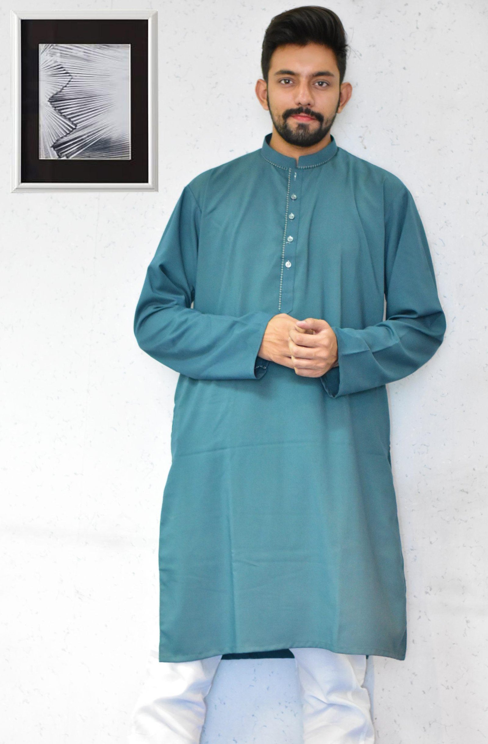 Men Cyan Color Kurta Pajama