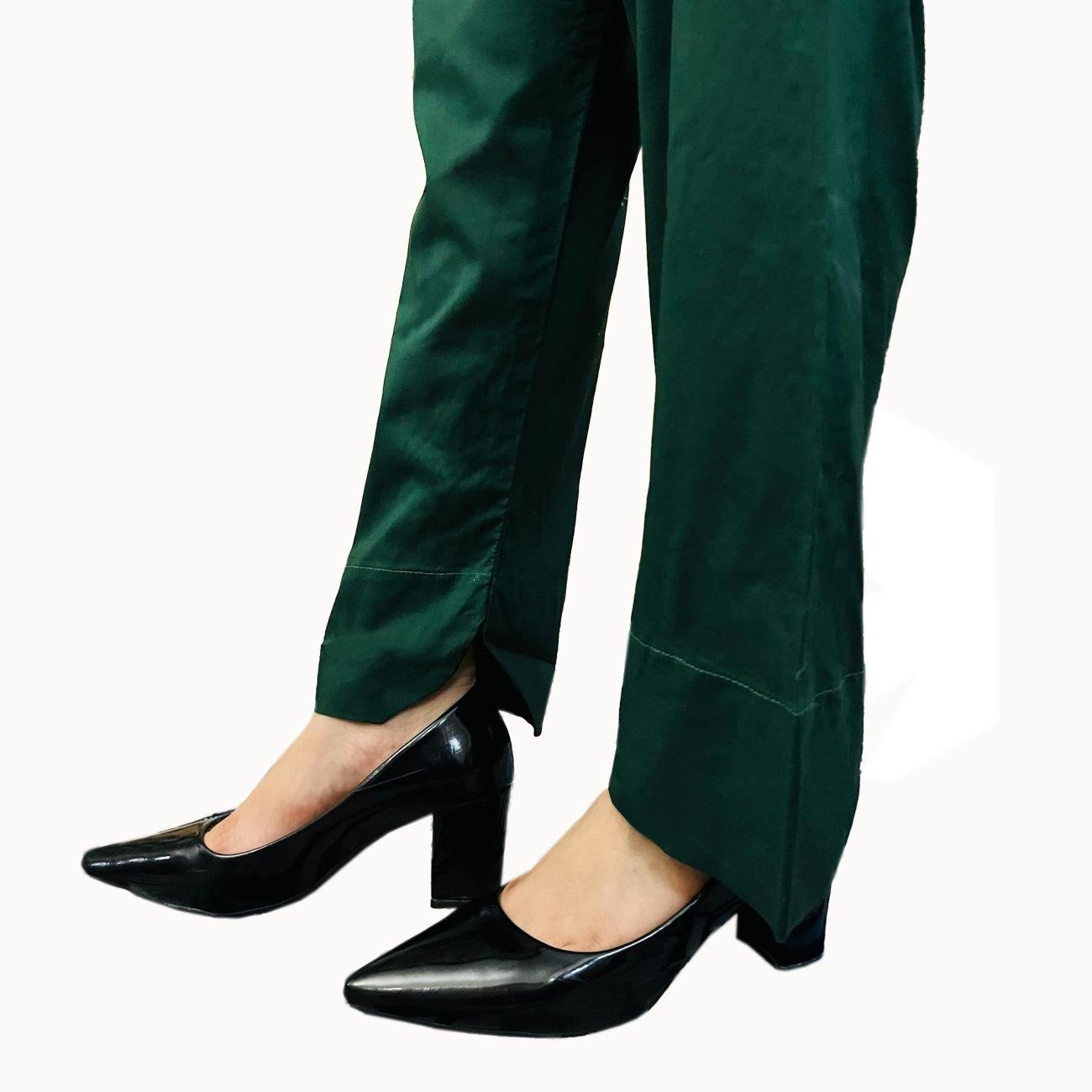 Solid Color Dark Green Trouser For Women