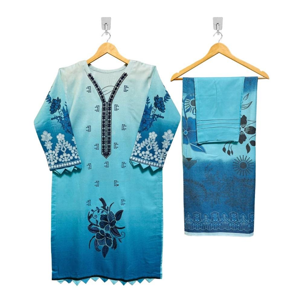 Bluish Cyan Color Wholesale Stitched Dhanak Suits