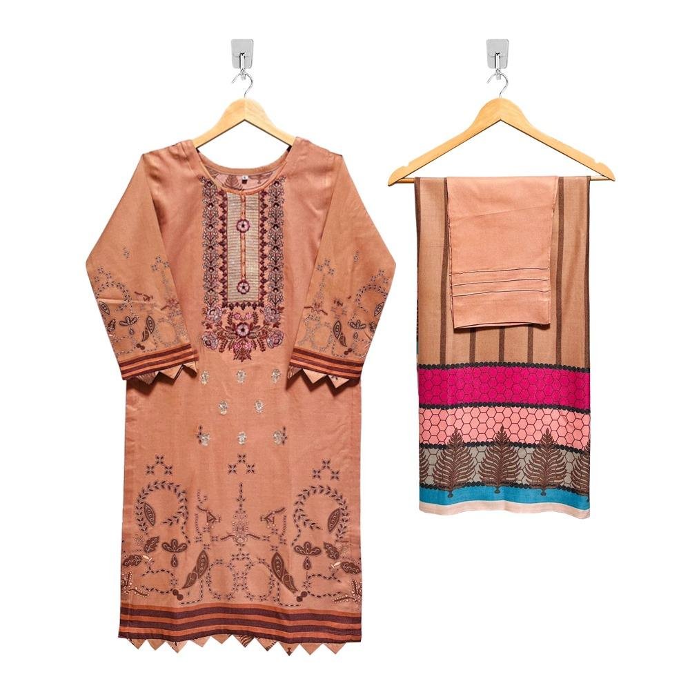 Dark Peach Color Wholesale Stitched Dhanak Suits