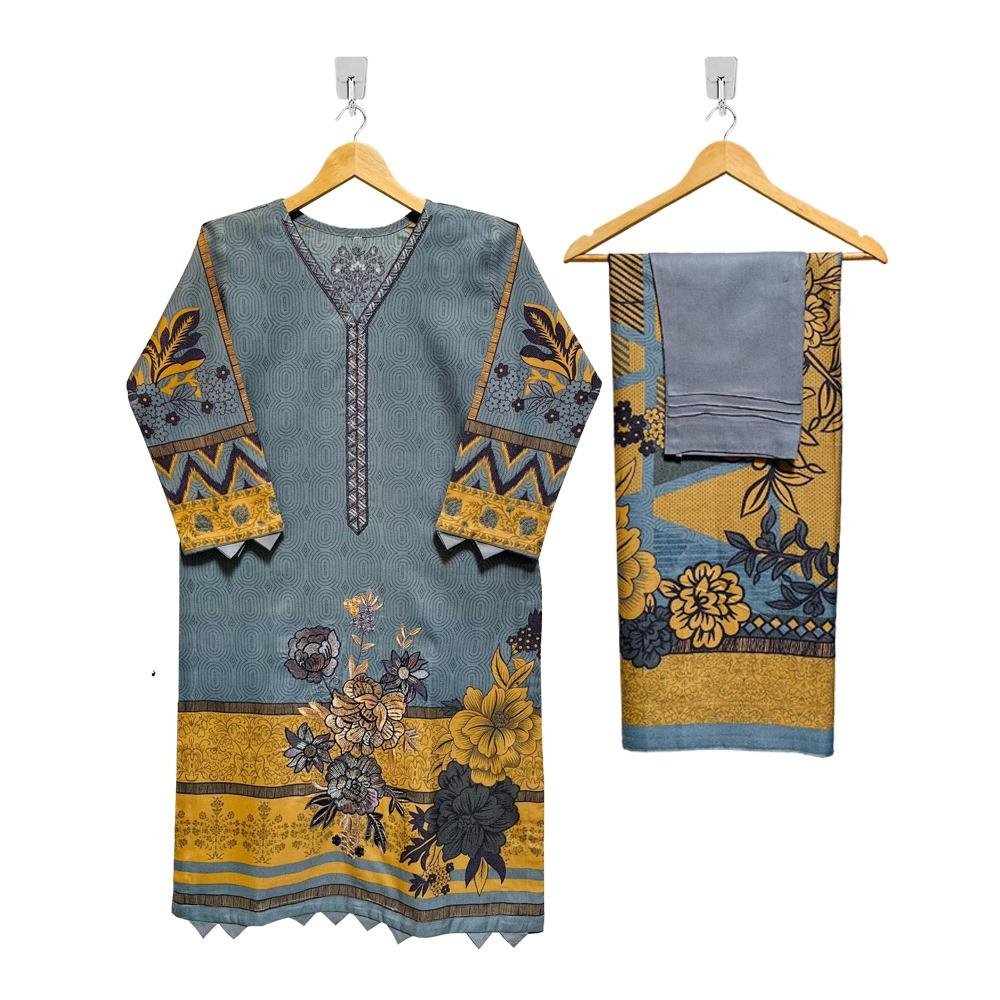 Grey Gold Color Wholesale Stitched Dhanak Suits