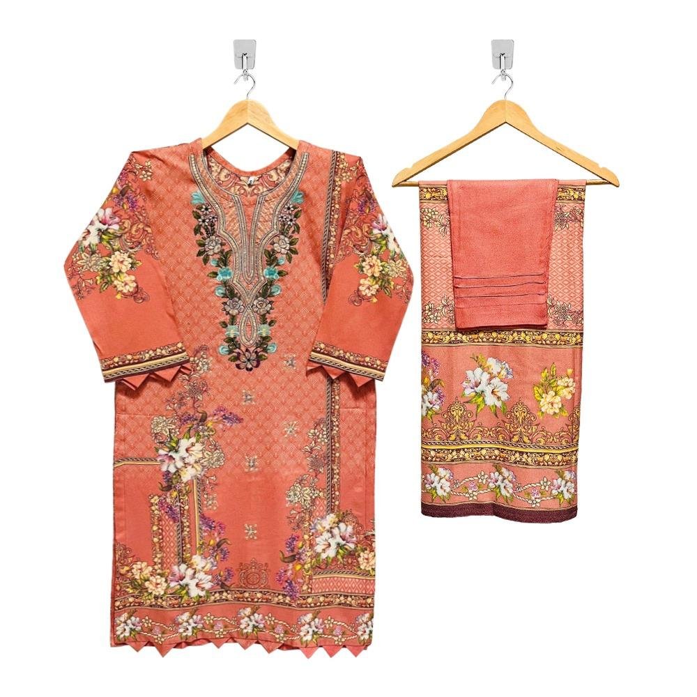 Light Coral Color Wholesale Stitched Dhanak Suits