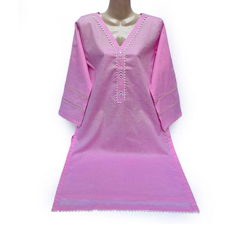 Lavender Pink Solid Designer Stitch Kurti