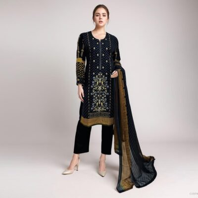 BLack embroidered lawn suit pakistan