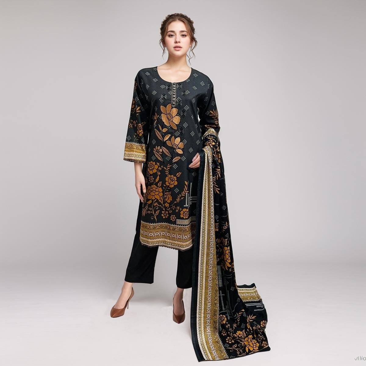 Black Pakistani dhanak suits