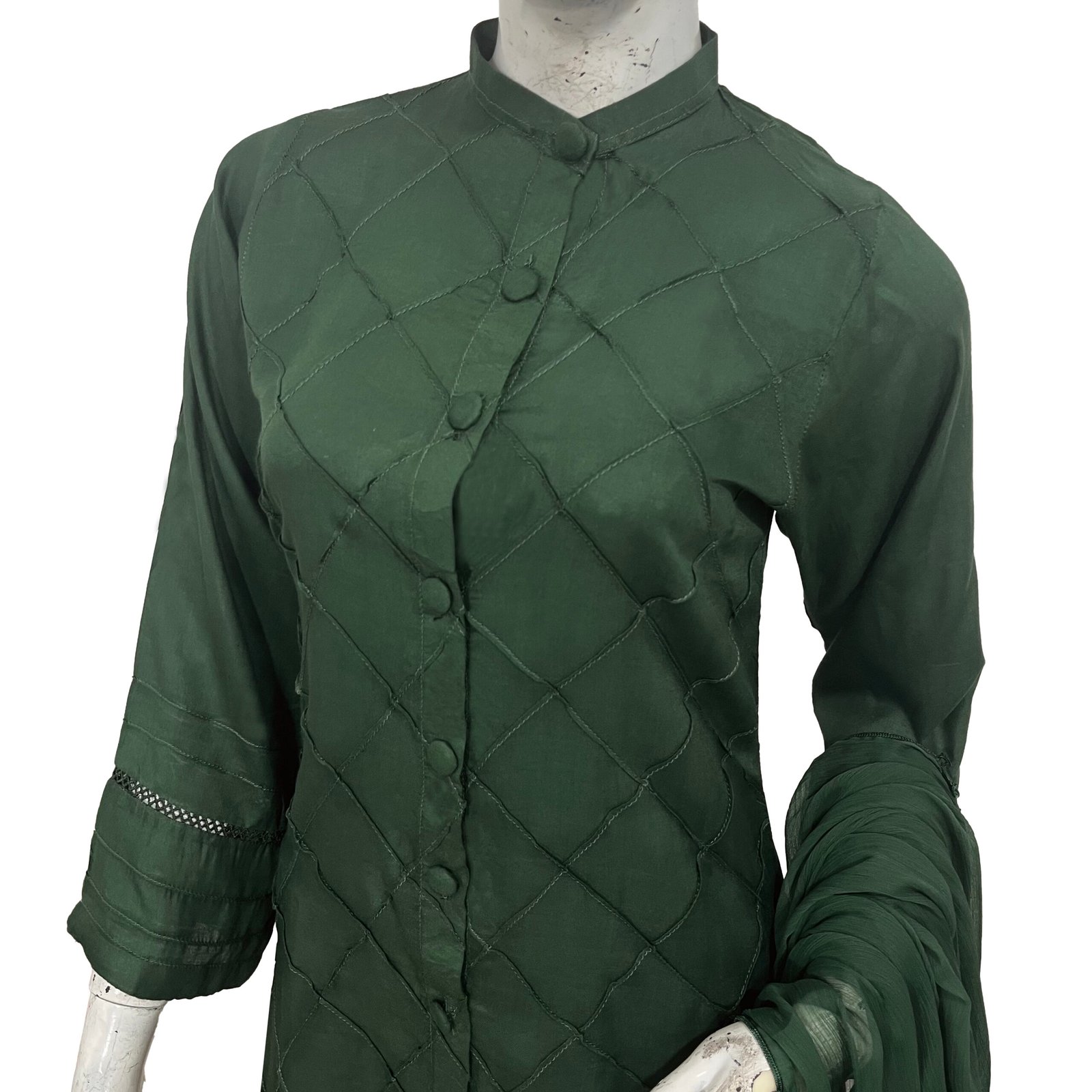 Dark Green Color Embroidered Co-Ord Sets For Women's - Image 2