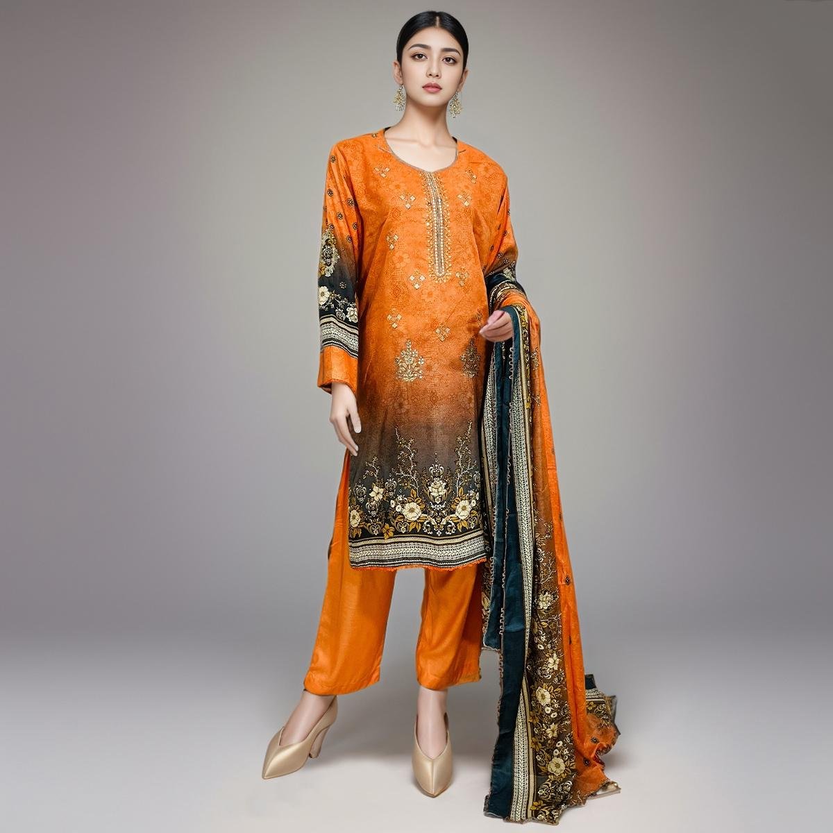 Dusty Orange pakistani linen suits