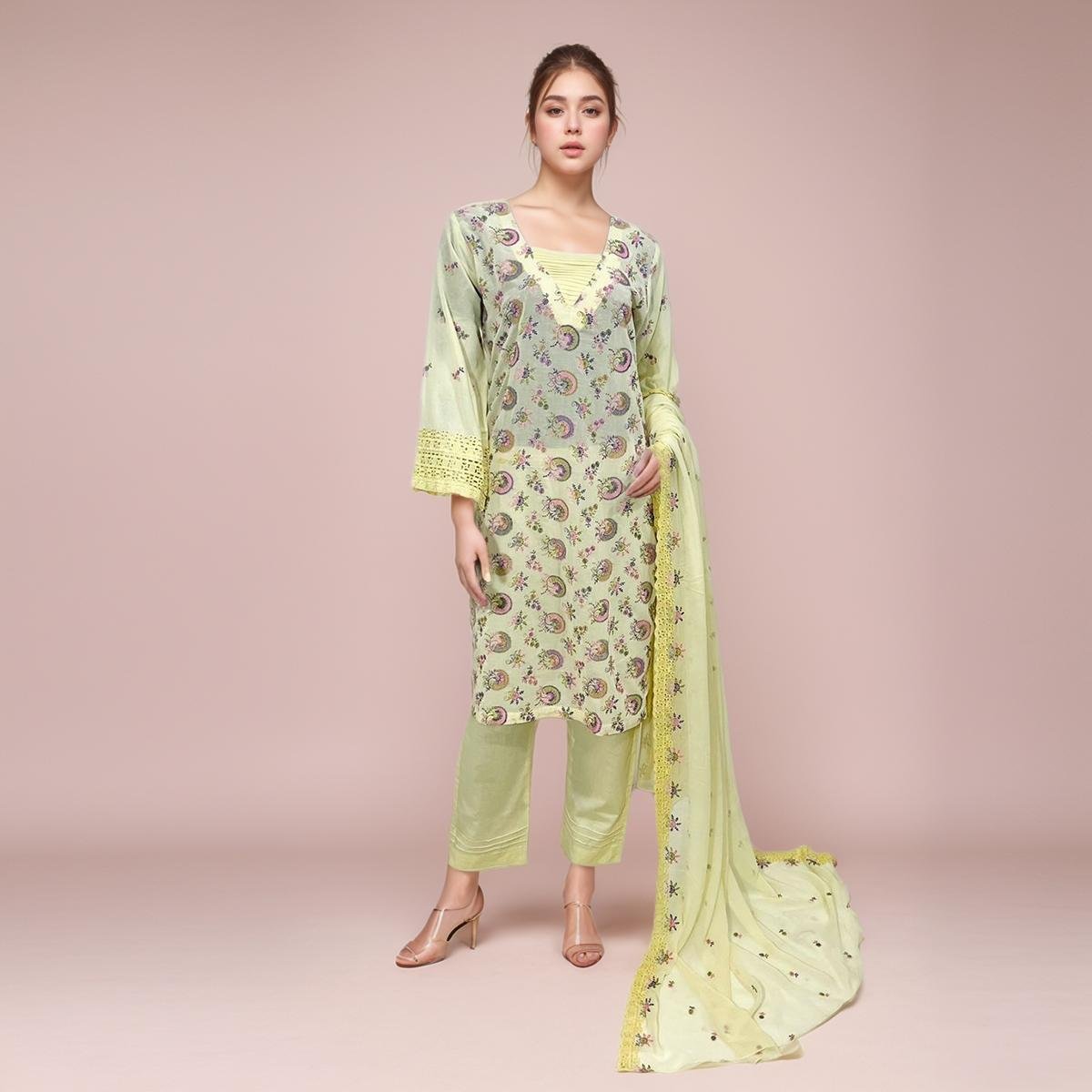 Light Yellow Chikankari Embroidered 3pc Stitch Suit