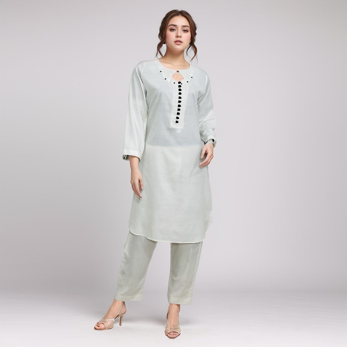 Off-White Color Lawn Embellished Co-Ord Set