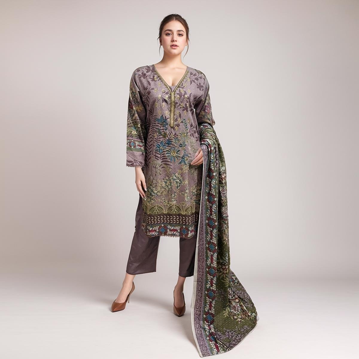 Pastel Purple stitched dhanak suits