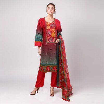 Persian Red embroidered pakistani lawn suit