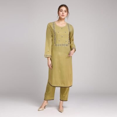 Sandy brown emb linen co ord sets