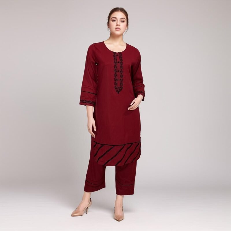 Wine red linen co ord set