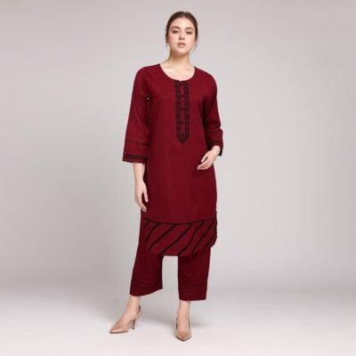 cotton wine red kurti