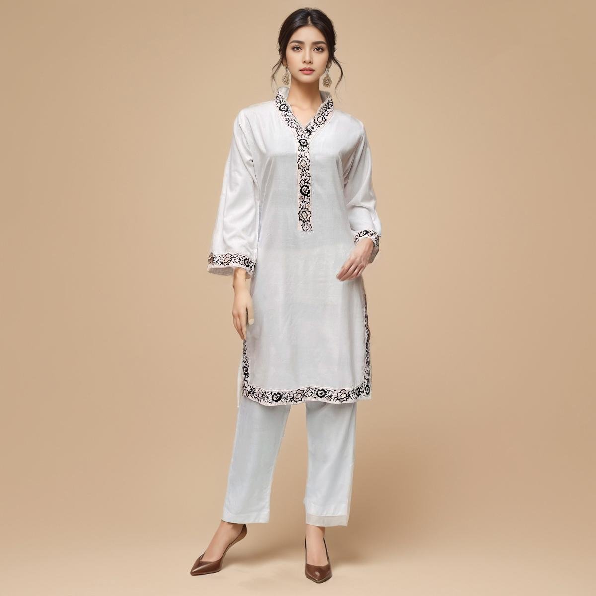 Women’s White Colour Kurti Design