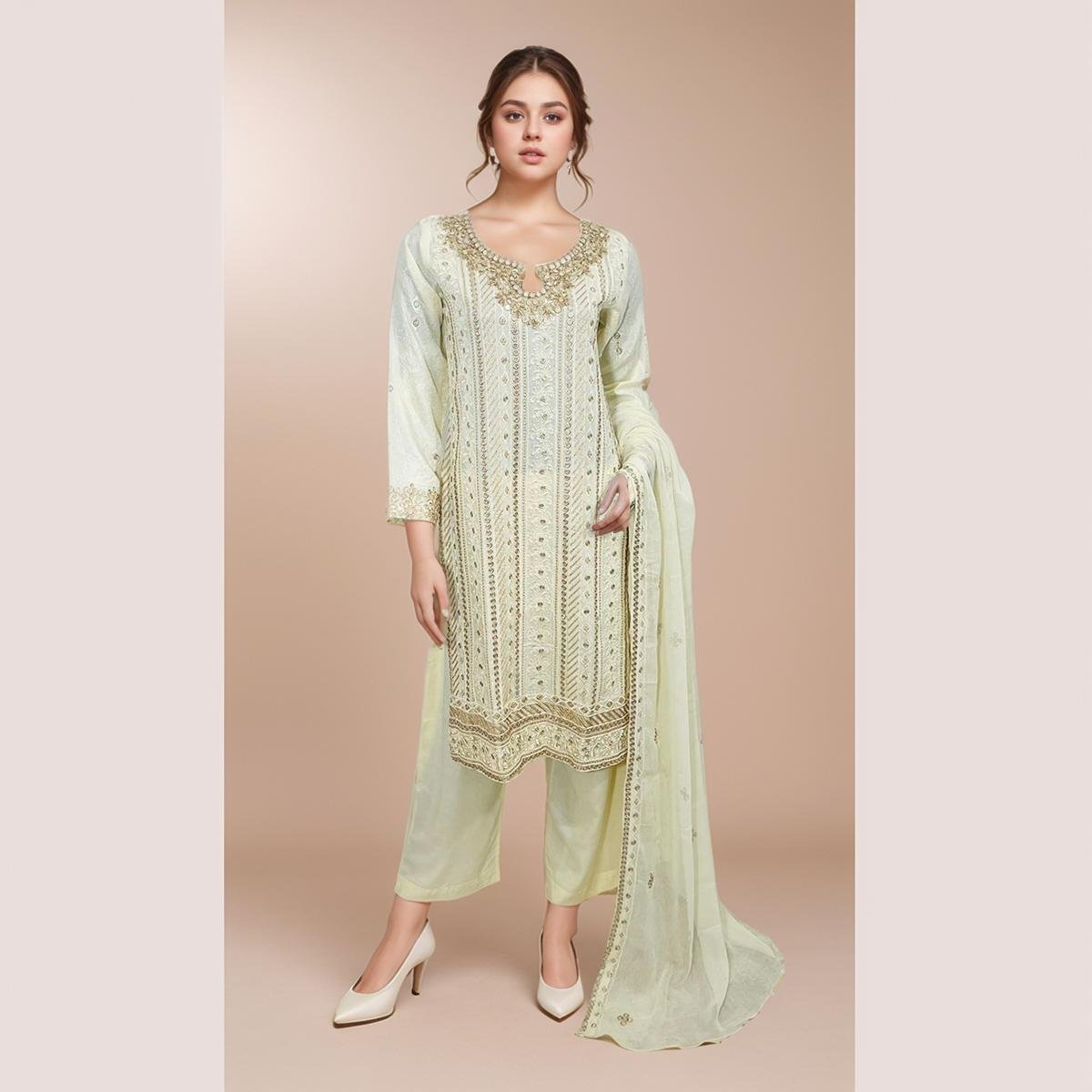 Egg shell Linen 3pc suit Pakistani