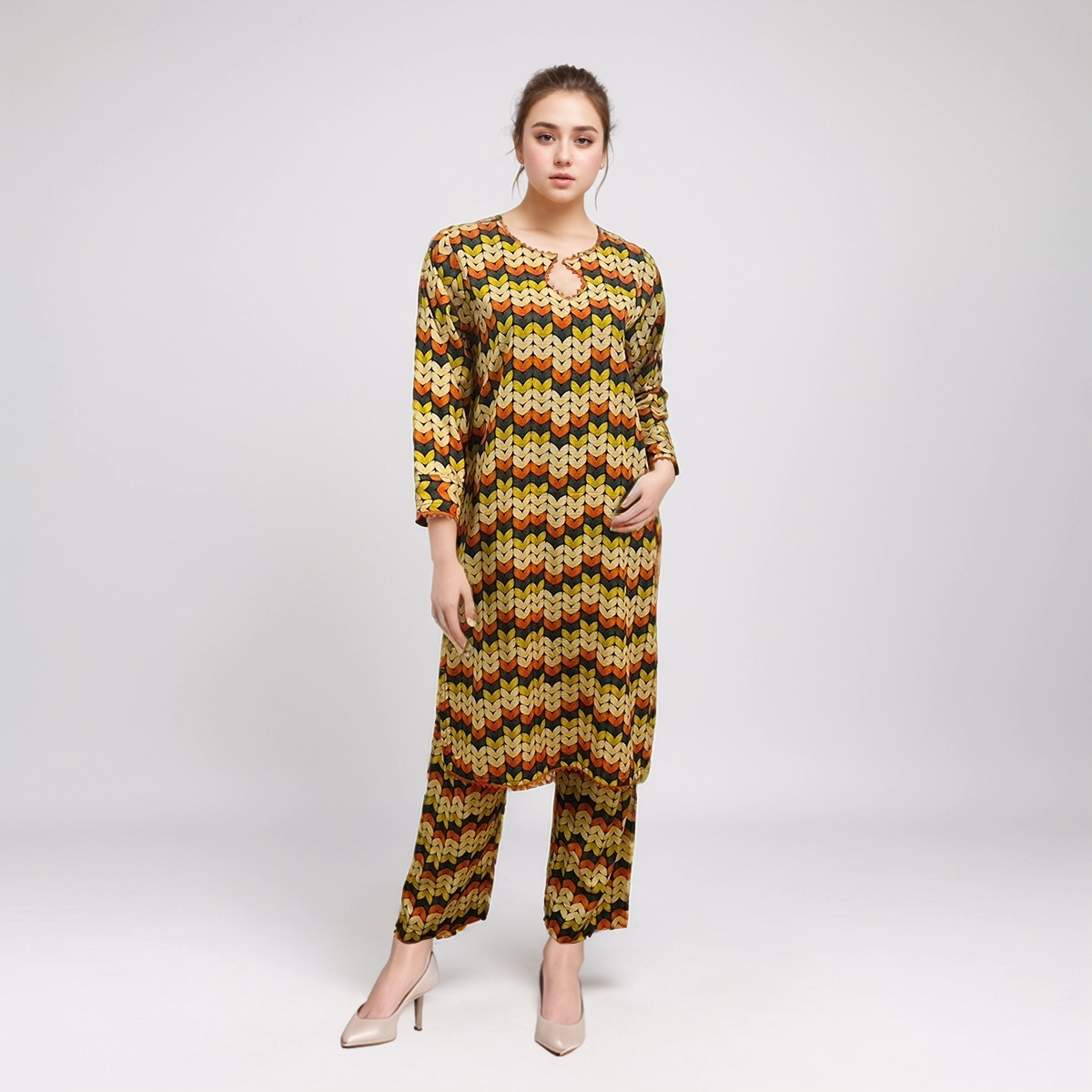 Multi Color wholesale Ladies Print Linen 2pc Suit