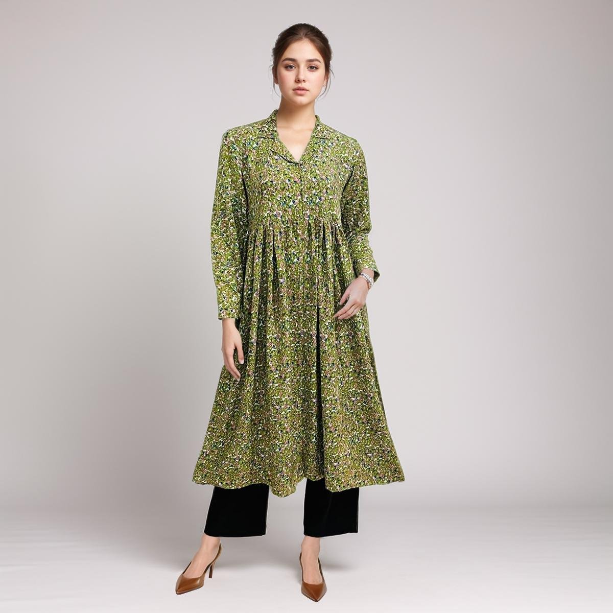 Olive Green Color Women’s Pakistani Linen Kurti