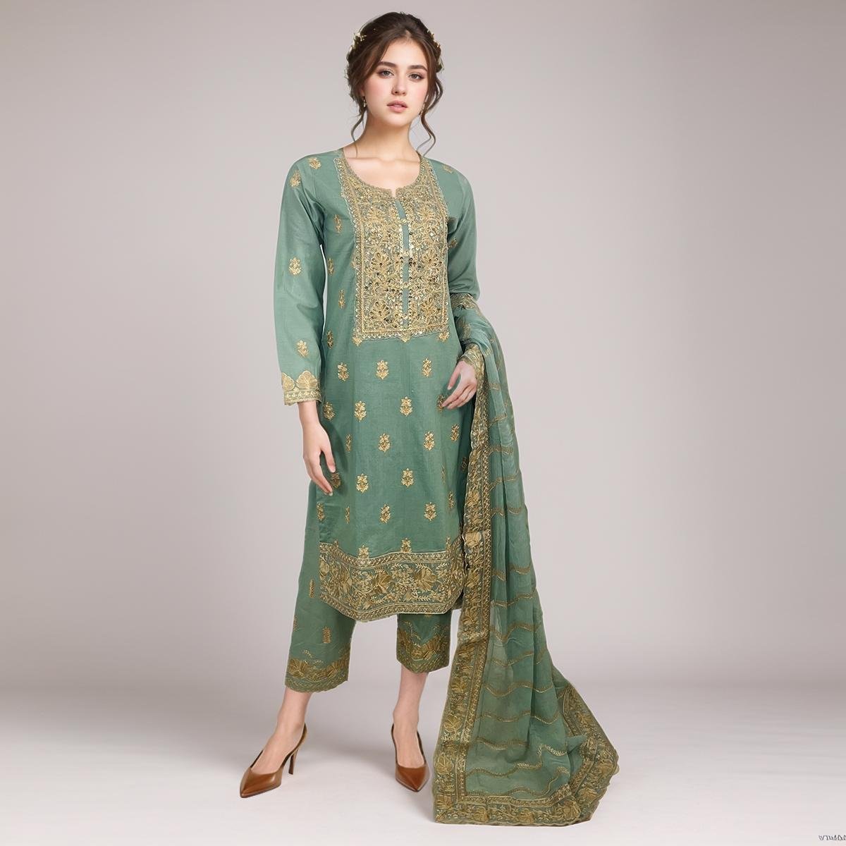 Viridian Green Pakistani linen suits