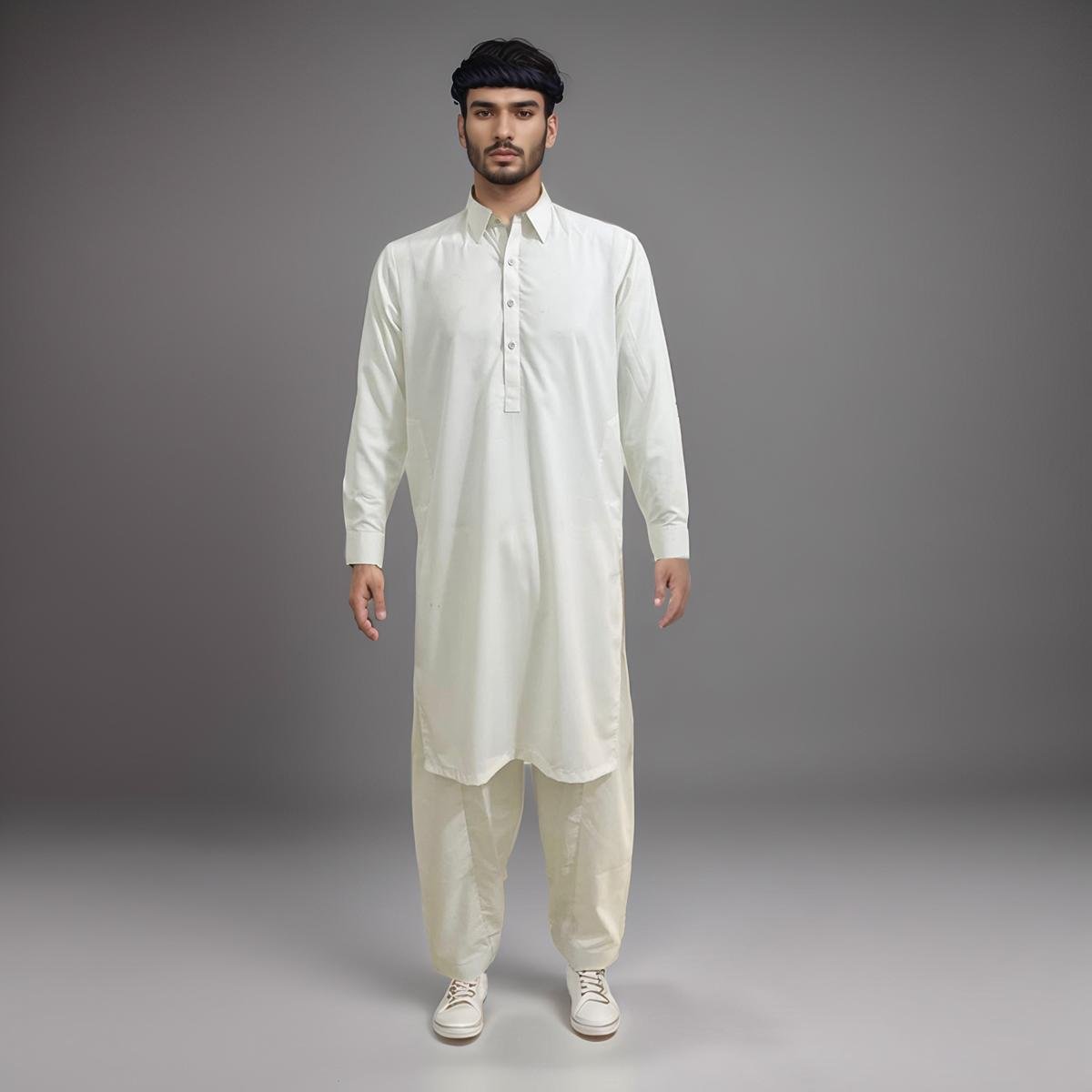 White pakistani mens shalwar kameez