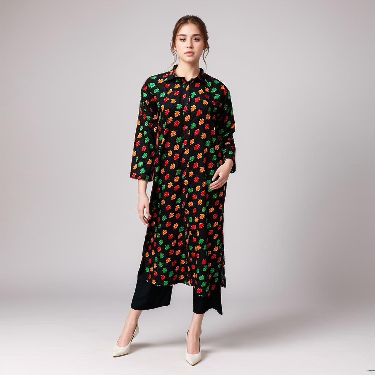 Dark Black Color Ladies Print Co-Ord Set