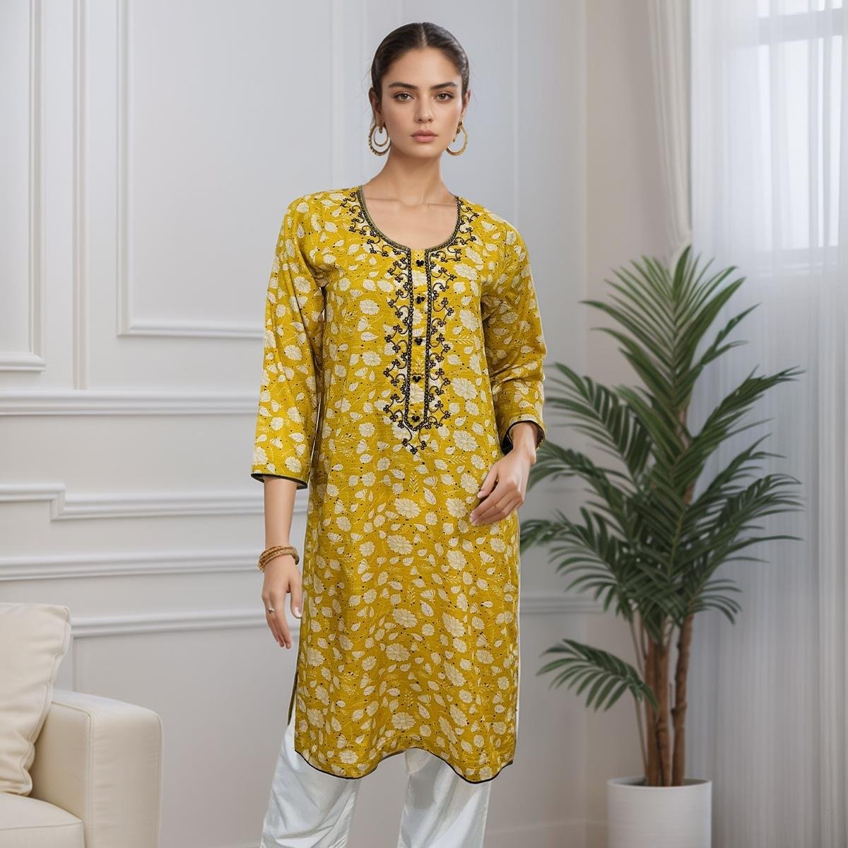 Dark Mustard pakistani kurtis