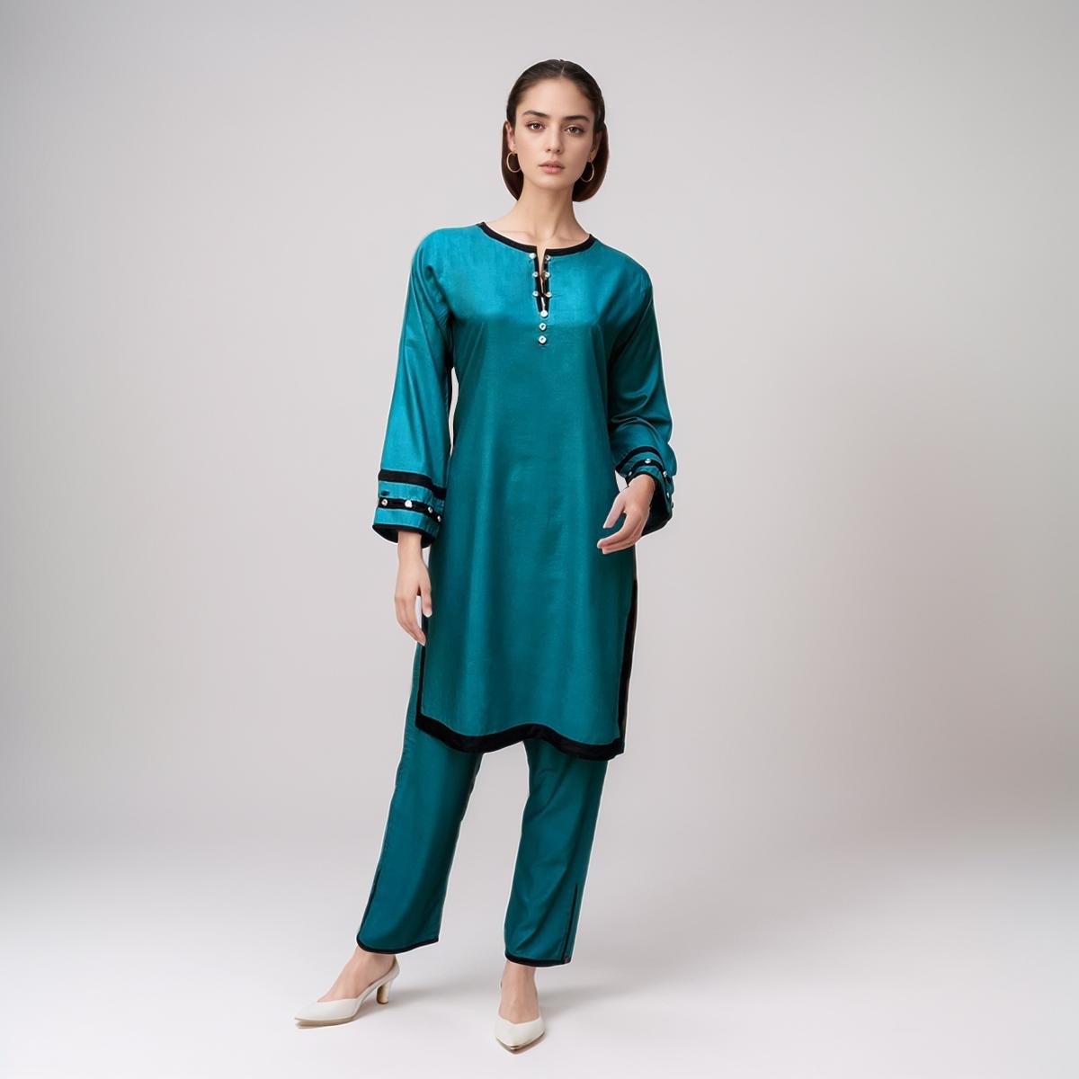Deep Aqua Color Linen Co-Ord Set