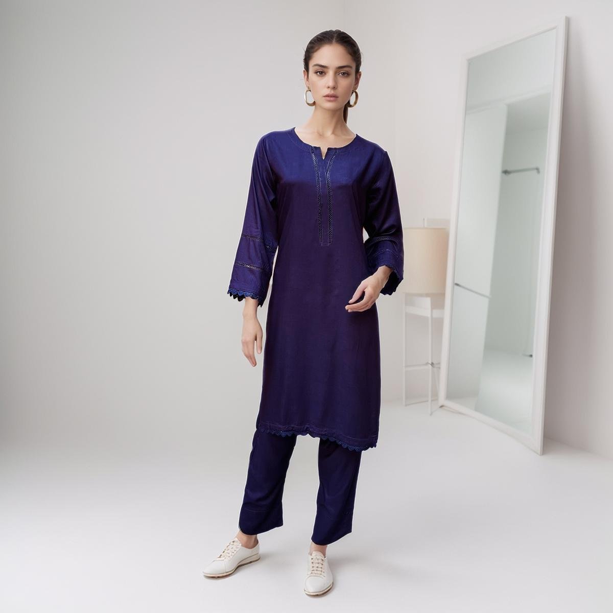 Navy Blue Linen Designer Co-Ord Set