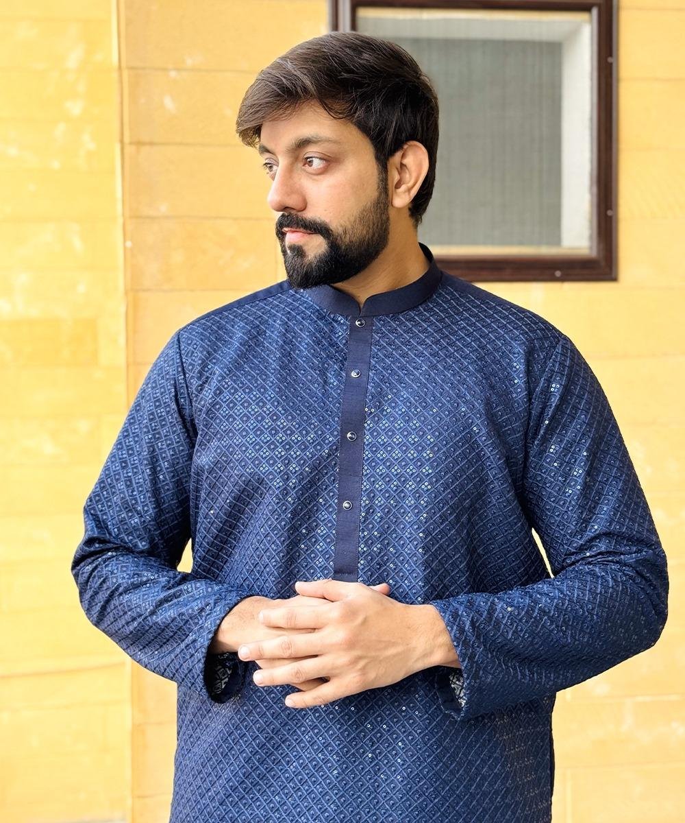 Embroidered Zink Kurta Pajama For Wedding In Pakistan - Image 3