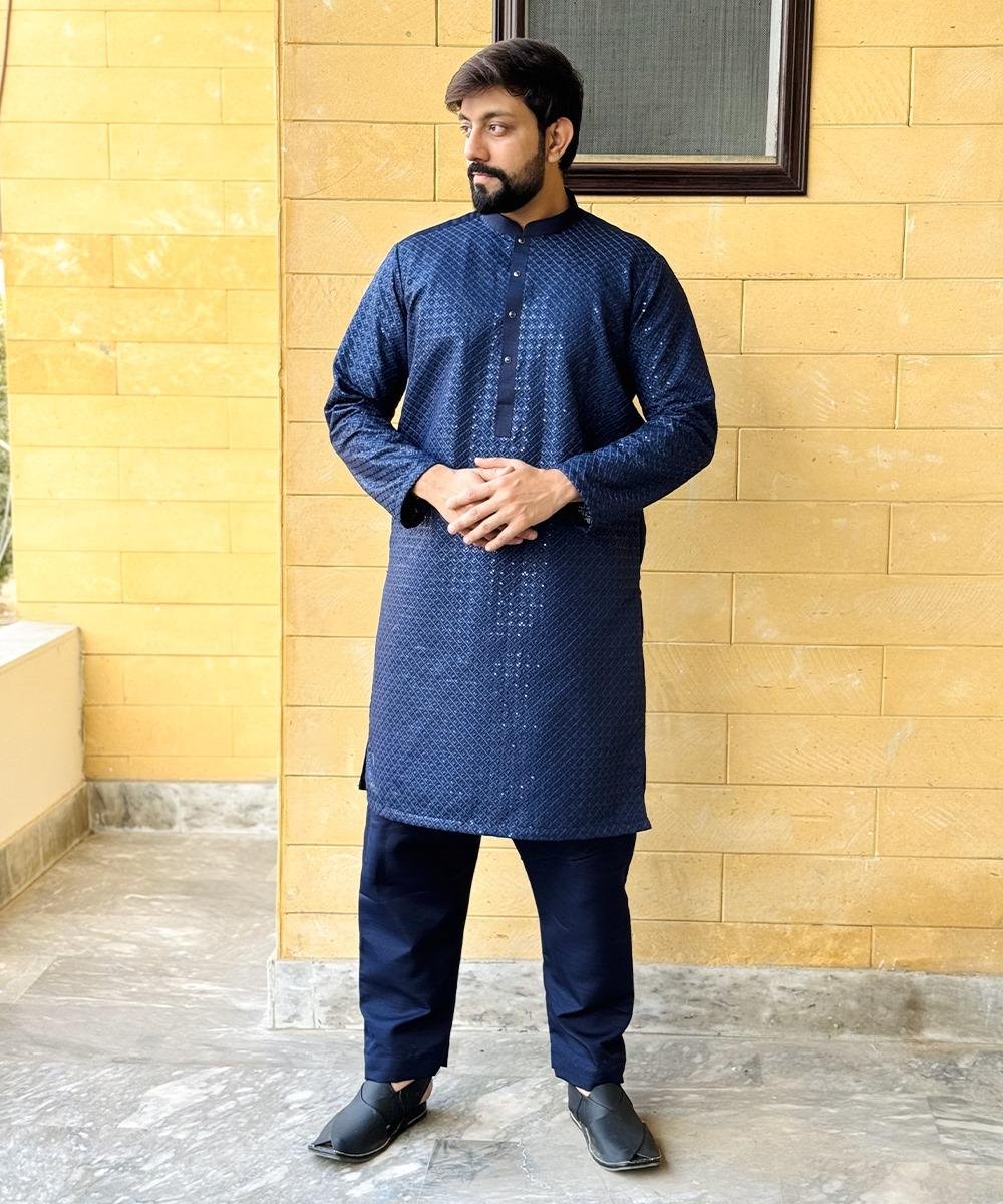 Embroidered Zink Kurta Pajama For Wedding In Pakistan - Image 2