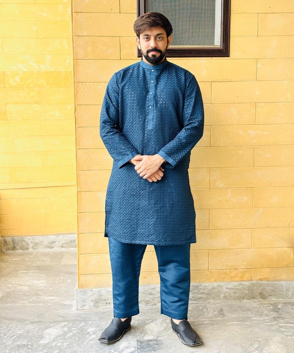 Navy Blue Wedding For Men's Kurta Pajama