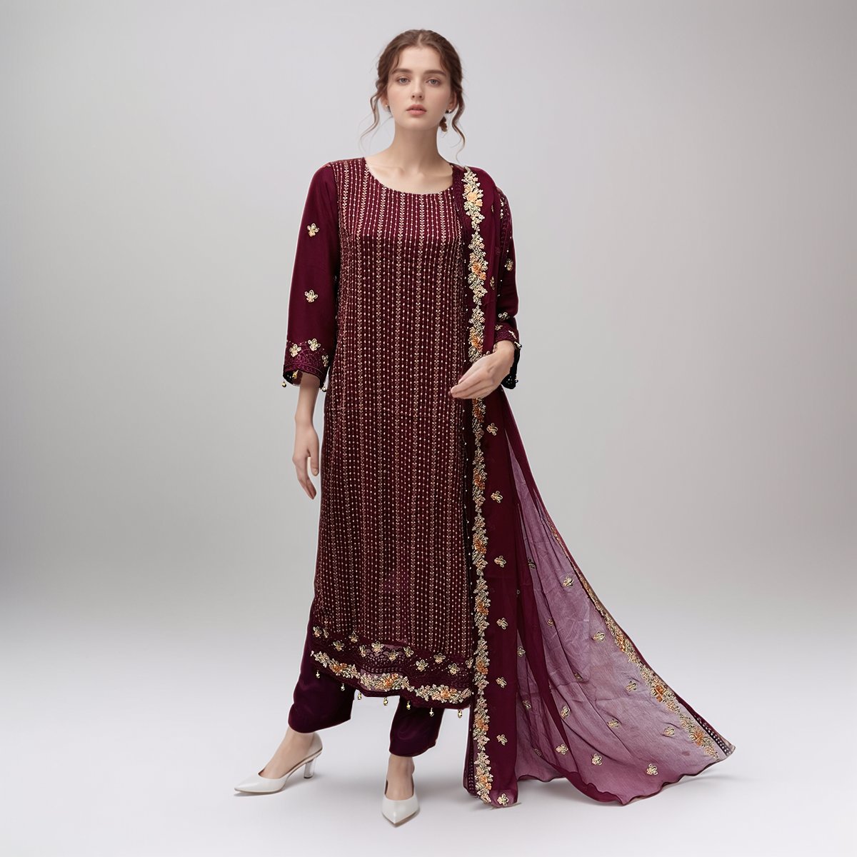 Dark purple Pakistani chiffon suits