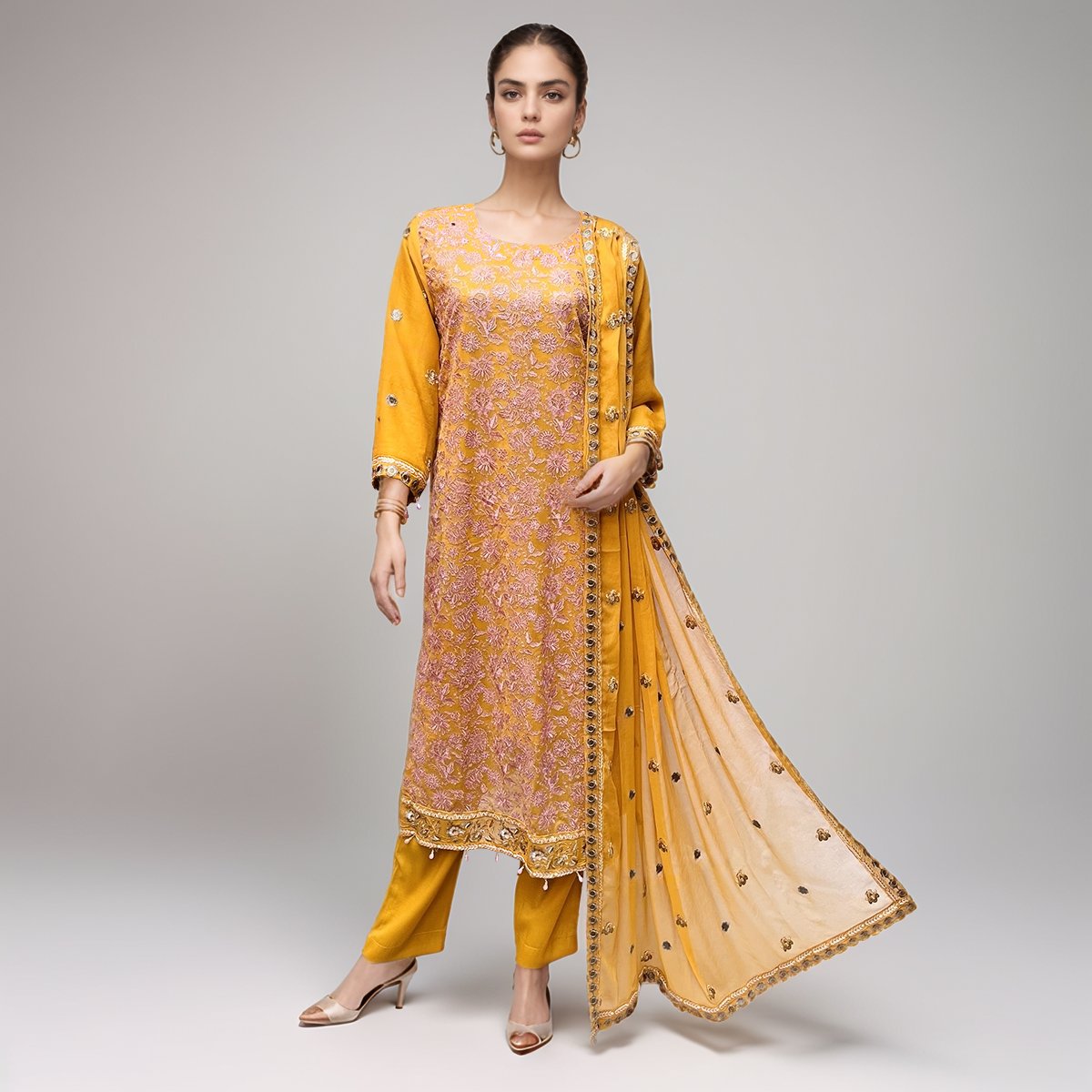 Yellowish Orange Pakistani chiffon suits
