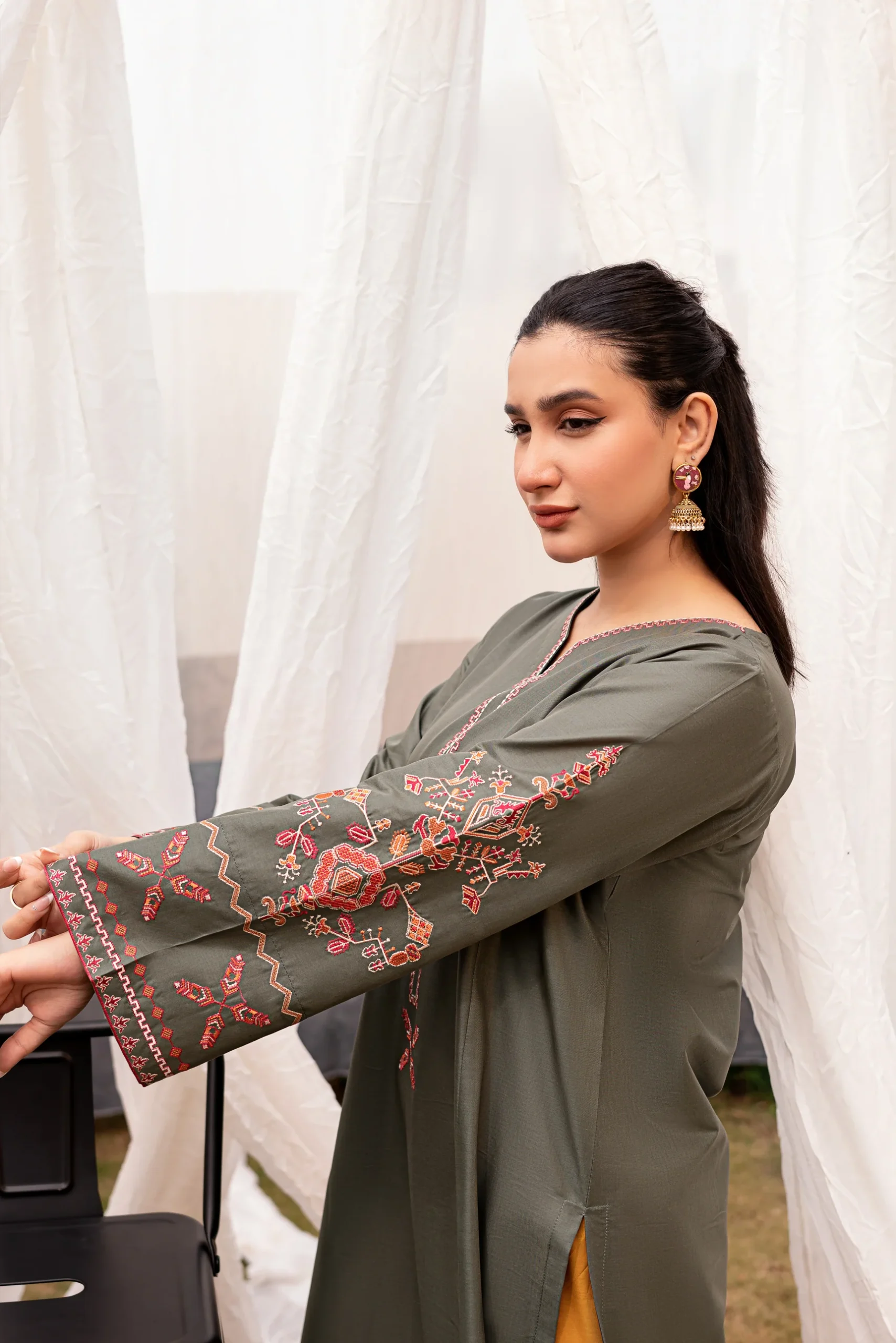 Zeenat Olive - 2PC Embroidered - Image 2