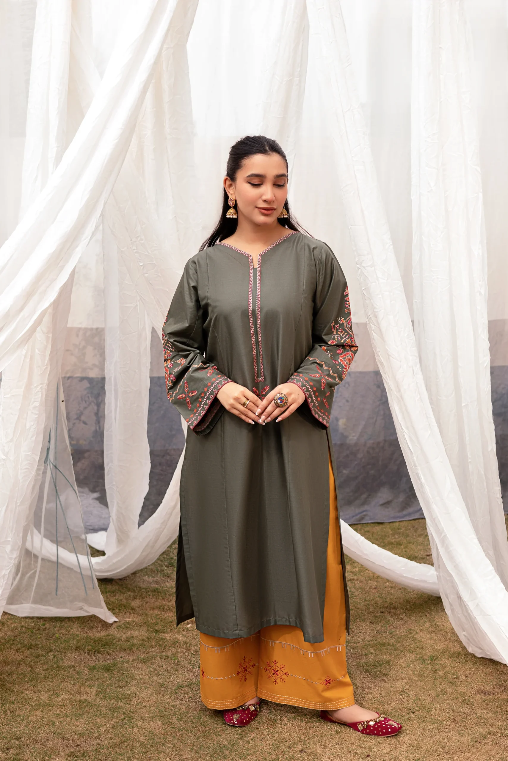 Zeenat Olive - 2PC Embroidered - Image 3